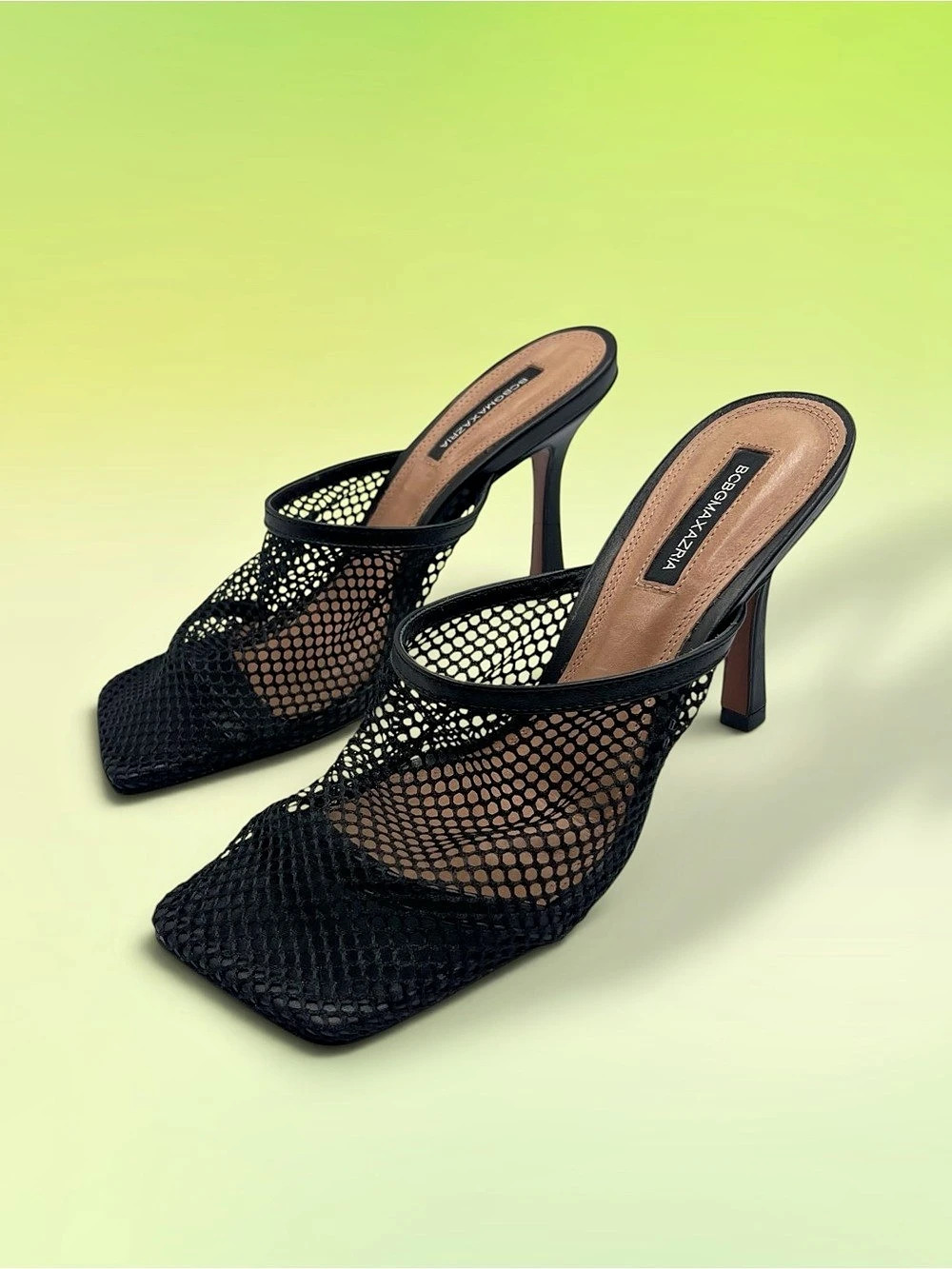 BCBGMAXAZRIA Anita Mesh Mule Sandal Black Mesh Heels US 7